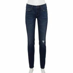 Women's Sonoma Goods For Life® Supersoft Stretch Midrise Skinny Jeans -Sonoma Store 2954787 Destructed Dark Indigo