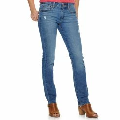 Women's Sonoma Goods For Life® Supersoft Midrise Straight-Leg Jeans -Sonoma Store 3022856 Crosshatch Destructed
