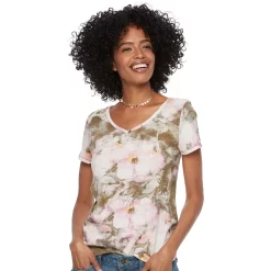 Petite Sonoma Goods For Life® Essential V-Neck Tee -Sonoma Store 3053848 Olive Floral
