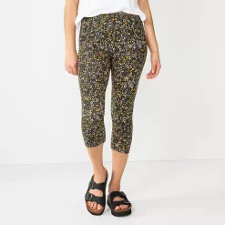 Women's Sonoma Goods For Life® Wide-Waist Capri Leggings -Sonoma Store 3584124 Black Floral