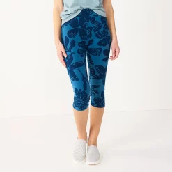 Petite Sonoma Goods For Life® Wide-Waist Capri Leggings -Sonoma Store 3590181 Navy Tropical