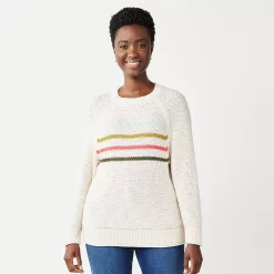 Women's Sonoma Goods For Life® All Over Stitch Crewneck Sweater -Sonoma Store 4923526 Beige Stripe