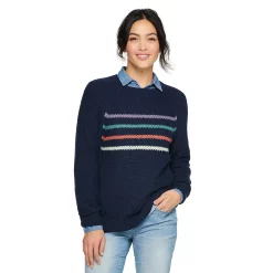 Women's Sonoma Goods For Life® All Over Stitch Crewneck Sweater -Sonoma Store 4923526 Navy Stripe