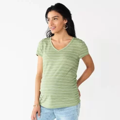 Maternity Sonoma Goods For Life® Essential V-Neck Tee -Sonoma Store 4980526 Green Stripe