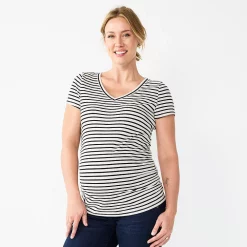 Maternity Sonoma Goods For Life® Essential V-Neck Tee -Sonoma Store 4980526 White Stripe