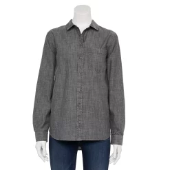 Women's Sonoma Goods For Life® Essential Everyday Button-Down Shirt -Sonoma Store 4991213 Gray Chambray
