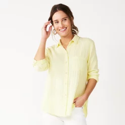 Women's Sonoma Goods For Life® Essential Everyday Button-Down Shirt -Sonoma Store 4991213 Light Yellow Texture