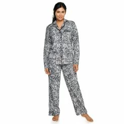 Women's Sonoma Goods For Life® Velour Long Sleeve Pajama Shirt & Pajama Pants Sleep Set -Sonoma Store 5033010 Cheetah
