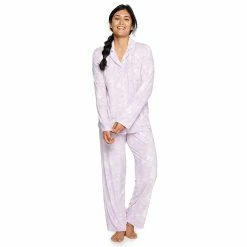 Women's Sonoma Goods For Life® Velour Long Sleeve Pajama Shirt & Pajama Pants Sleep Set -Sonoma Store 5033010 Lavendar Tie Dye