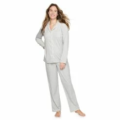 Women's Sonoma Goods For Life® Velour Long Sleeve Pajama Shirt & Pajama Pants Sleep Set -Sonoma Store 5033010 Silver Heather