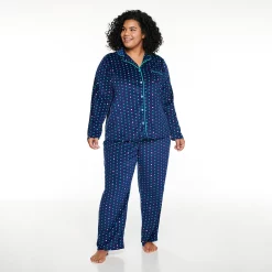 Plus Size Sonoma Goods For Life® Velour Pajama Shirt & Pajama Pants Set -Sonoma Store 5033014 Navy Dot