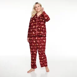 Plus Size Sonoma Goods For Life® Velour Pajama Shirt & Pajama Pants Set -Sonoma Store 5033014 Red Dogs