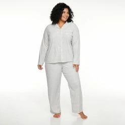 Plus Size Sonoma Goods For Life® Velour Pajama Shirt & Pajama Pants Set -Sonoma Store 5033014 Silver Heather