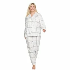 Plus Size Sonoma Goods For Life® Flannel Pajama Shirt & Pajama Pants Set -Sonoma Store 5146738 Ivory Plaid