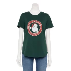 Women's Sonoma Goods For Life® Short Sleeve Holiday Graphic Tee -Sonoma Store 5180762 Green Santa