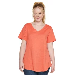 Plus Size Sonoma Goods For Life® V-Neck Tunic Tee -Sonoma Store 5209140 Oak Orange