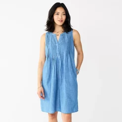 Women's Sonoma Goods For Life® Pintuck Linen-Blend Dress -Sonoma Store 5215954 Chambray