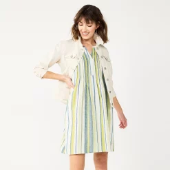 Women's Sonoma Goods For Life® Pintuck Linen-Blend Dress -Sonoma Store 5215954 Multi Green Stripe