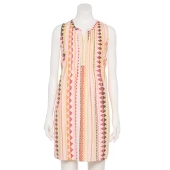 Women's Sonoma Goods For Life® Pintuck Linen-Blend Dress -Sonoma Store 5215954 Pink Geo Stripes