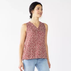 Petite Sonoma Goods For Life® Sleeveless V-Neck Top -Sonoma Store 5222594 Tan Floral