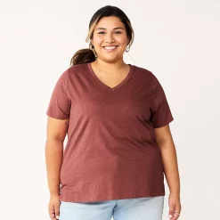 Plus Size Sonoma Goods For Life® Everyday V-Neck Tee -Sonoma Store 5232140 Brown