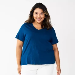 Plus Size Sonoma Goods For Life® Everyday V-Neck Tee -Sonoma Store 5232140 Dark Blue