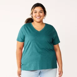 Plus Size Sonoma Goods For Life® Everyday V-Neck Tee -Sonoma Store 5232140 Teal