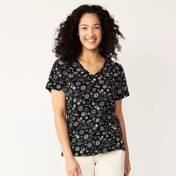 Plus Size Sonoma Goods For Life® Everyday V-Neck Tee -Sonoma Store 5232145 Black Sun Trees