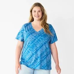 Plus Size Sonoma Goods For Life® Everyday V-Neck Tee -Sonoma Store 5232145 Blue Diagonal Dye
