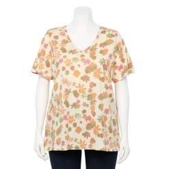 Plus Size Sonoma Goods For Life® Everyday V-Neck Tee -Sonoma Store 5232145 Ivory Camo Floral