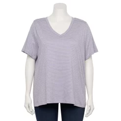 Plus Size Sonoma Goods For Life® Everyday V-Neck Tee -Sonoma Store 5232145 Light Purple Stripe