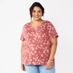 Plus Size Sonoma Goods For Life® Everyday V-Neck Tee -Sonoma Store 5232145 Mauve Ikat Dye