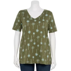 Plus Size Sonoma Goods For Life® Everyday V-Neck Tee -Sonoma Store 5232145 Olive Teal Palm Trees