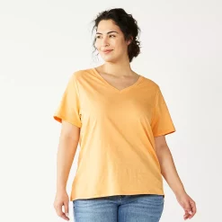 Plus Size Sonoma Goods For Life® Everyday V-Neck Tee -Sonoma Store 5232145 Peach Glaze