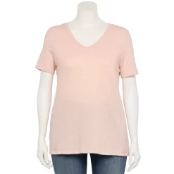 Plus Size Sonoma Goods For Life® Everyday V-Neck Tee -Sonoma Store 5232145 Peach Layer