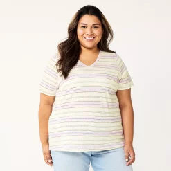 Plus Size Sonoma Goods For Life® Everyday V-Neck Tee -Sonoma Store 5232145 Purple Dot Stripe