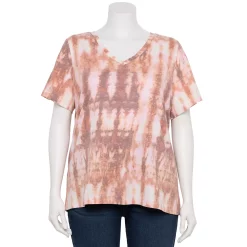 Plus Size Sonoma Goods For Life® Everyday V-Neck Tee -Sonoma Store 5232145 Purple Peach Tie Dye