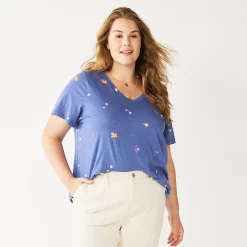 Plus Size Sonoma Goods For Life® Everyday V-Neck Tee -Sonoma Store 5232145 Purple Spaced Floral