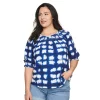 Plus Size Sonoma Goods For Life® Elbow Smocked Neck Top -Sonoma Store 5232730 Navy Dye Squares