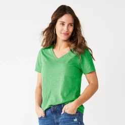 Petite Sonoma Goods For Life® Everyday Short Sleeve V-Neck Tee -Sonoma Store 5234230 Aloe Green