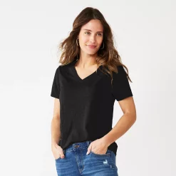Petite Sonoma Goods For Life® Everyday Short Sleeve V-Neck Tee -Sonoma Store 5234230 Black