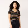 Petite Sonoma Goods For Life® Everyday Short Sleeve V-Neck Tee -Sonoma Store 5234230 Black Multi Stripe