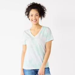 Petite Sonoma Goods For Life® Everyday Short Sleeve V-Neck Tee -Sonoma Store 5234230 Bleach Blue Tie Dye
