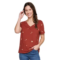 Petite Sonoma Goods For Life® Everyday Short Sleeve V-Neck Tee -Sonoma Store 5234230 Burgandy Rust Floral