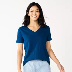 Petite Sonoma Goods For Life® Everyday Short Sleeve V-Neck Tee -Sonoma Store 5234230 Dark Blue