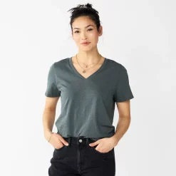 Petite Sonoma Goods For Life® Everyday Short Sleeve V-Neck Tee -Sonoma Store 5234230 Dark Gray Green