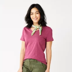 Petite Sonoma Goods For Life® Everyday Short Sleeve V-Neck Tee -Sonoma Store 5234230 Dark Raspberry