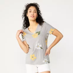 Petite Sonoma Goods For Life® Everyday Short Sleeve V-Neck Tee -Sonoma Store 5234230 Large Gray Floral