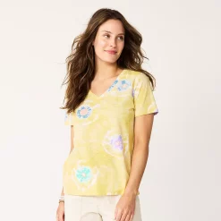 Petite Sonoma Goods For Life® Everyday Short Sleeve V-Neck Tee -Sonoma Store 5234230 Lemon Yellow Circle Dy