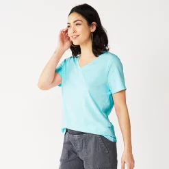 Petite Sonoma Goods For Life® Everyday Short Sleeve V-Neck Tee -Sonoma Store 5234230 Light Blue